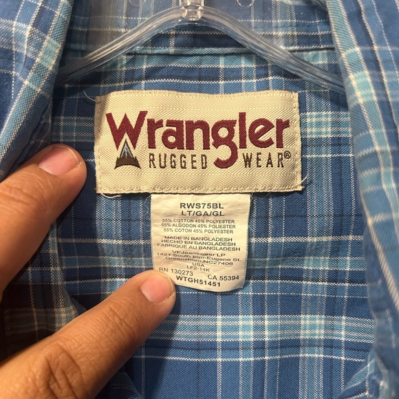 Wrangler Men’s Rugged Blue Plaid Short Sleeve Button Down Shirt Size L Tall - Picture 4 of 6